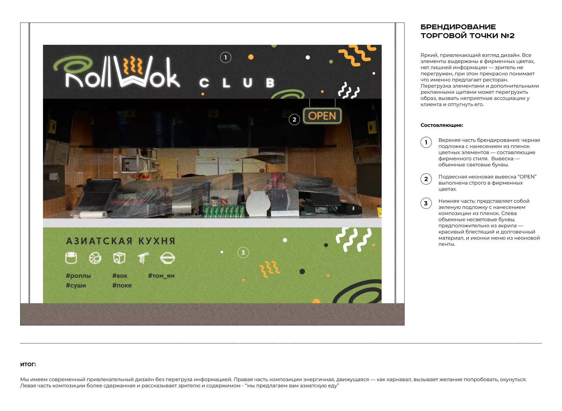 Брендирование торговых точек суши-бара «Roll Wok Club» в Рошале