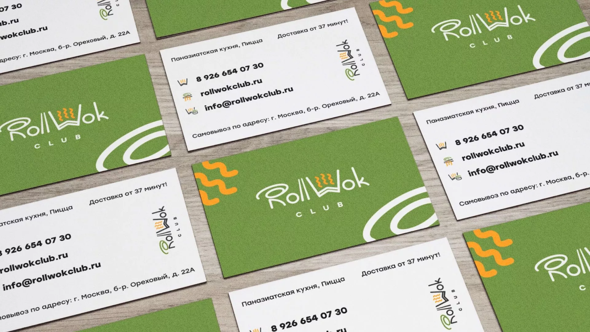 Разработка дизайна визиток суши-бара «Roll Wok Club» в Рошале
